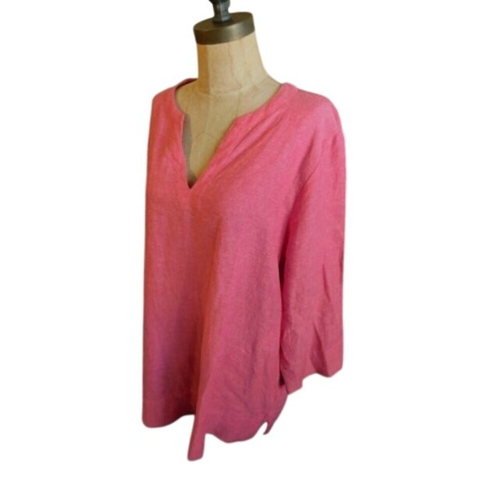 Lands End Size L Large Linen Blend Tunic Style Blouse Top